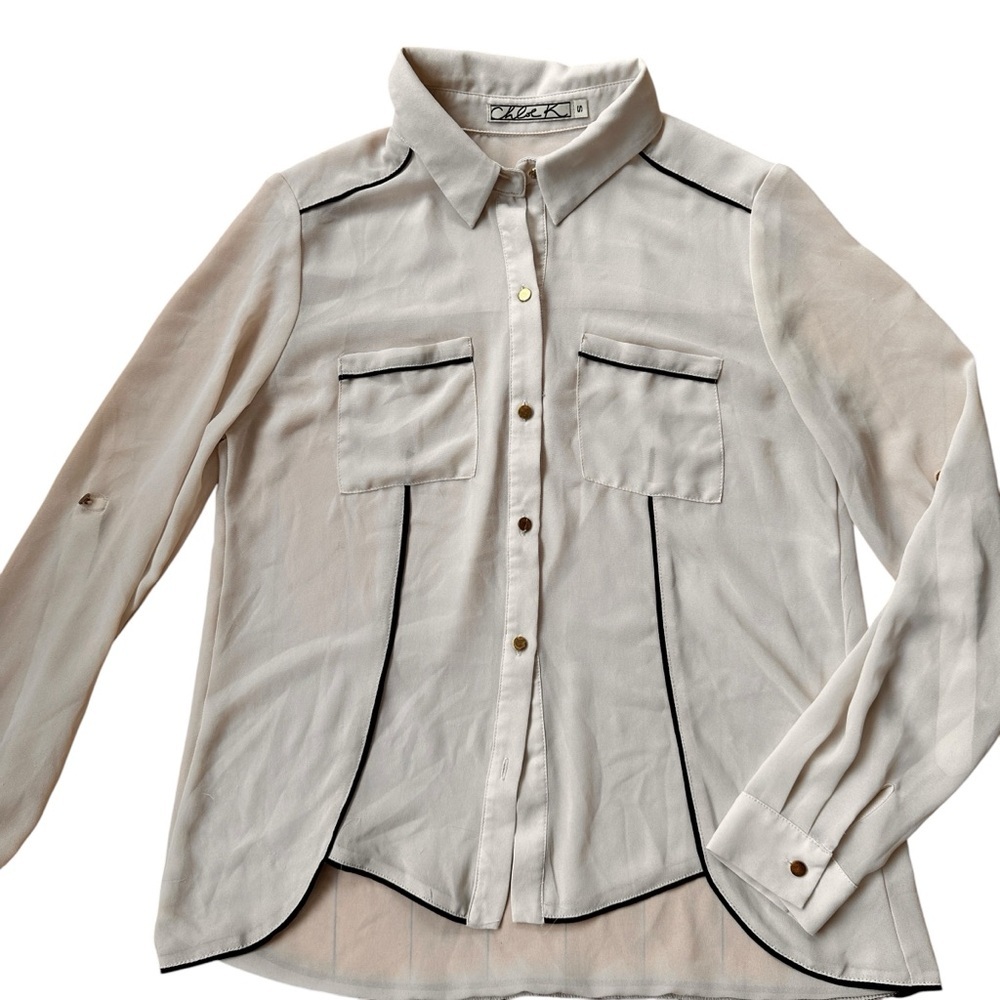 Chloe‎ K Sheer Cream long sleeve Button-Up Blouse women’s small